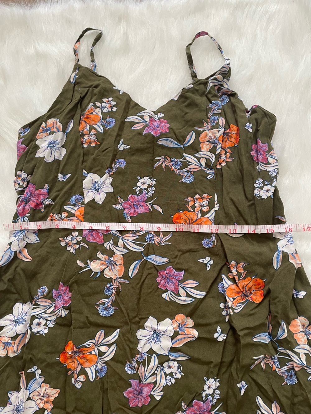 Floral Tie-Shoulder Olive Green Mini Dress - Picture 5 of 6